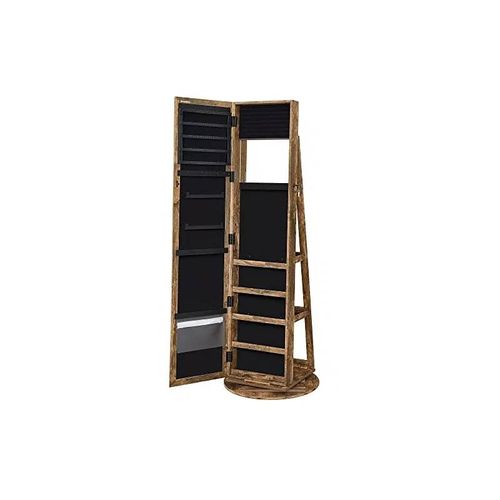 Armoire À Bijoux, Organisateur D Accessoires, Avec Miroir Pleine Longueur, Pivotant À 360°, Étagère De Rangement, Verrouillable Avec Des Clés, Pour Chambre, Marron Rustique