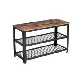 Banc à chaussures, Étagère de rangement à 2 niveaux, Organisateur, à chaussures, 73 x 30 x 45 cm, pour entrée, salon, cadre en acier, style industriel, Marron Rustique et Noir