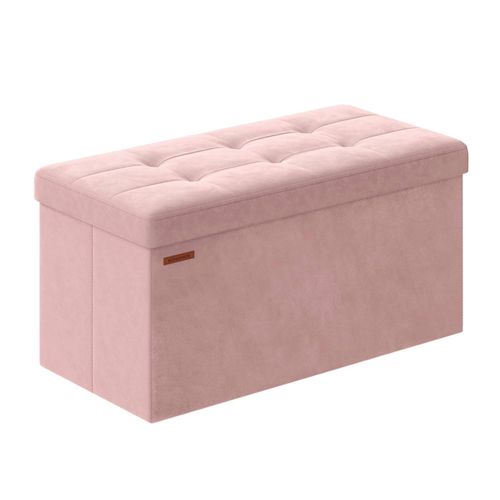 Banc de Rangement, Pouf Pliable, 38 x 76 x 38 cm, Bout de Lit, Repose-Pieds, Coffre de Rangement, Charge jusqu'à 300 kg, pour Salon, Chambre, Entrée, Rose Bonbon