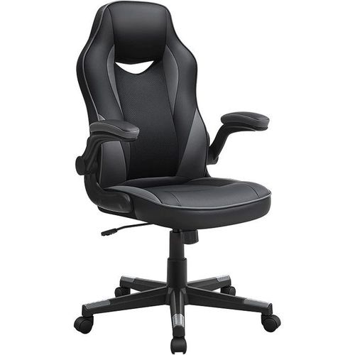 Chaise De Bureau, Fauteuil Gamer, Siège Ergonomique Pivotant, Avec Accoudoirs Rabattables, Hauteur Réglable Et Inclinaison Libre, Charge 150 Kg, Noir Et Gris