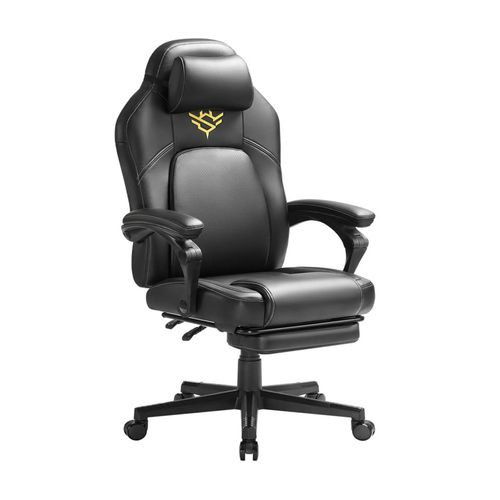 Fauteuil Gaming, Chaise De Bureau Ergonomique Avec Repose-Pieds, Chaise Gamer Avec Appui-Tête, Pu, Hauteur Réglable, Noir D'encre