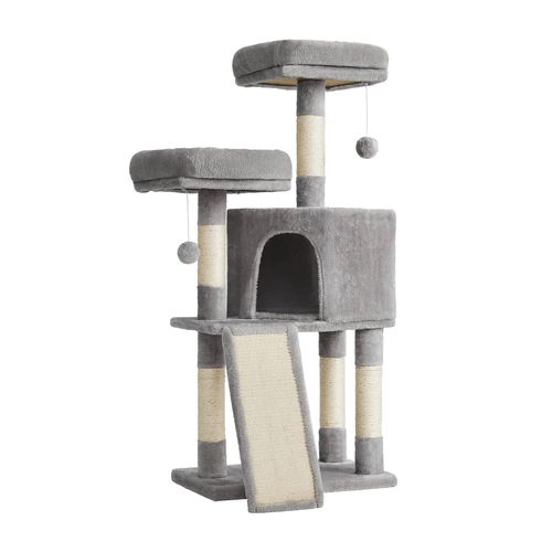 Arbre À Chat, Tour Poteaux À Gratter 115 Cm, Gris Clair
