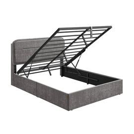 Lit Double, Cadre De Lit, Lit Coffre, Sommier Relevable, 140 X 190 Cm, Avec Rangement, Éclairage Led, Ports De Charge, Tête De Lit, Gris Ardoise