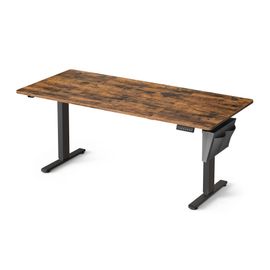 Bureau Électrique Réglable En Hauteur, 180 X 80 Cm, Table Assis-Debout, Fonction Mémoire 4 Hauteurs, Pour Bureau, Télétravail, Marron Rustique