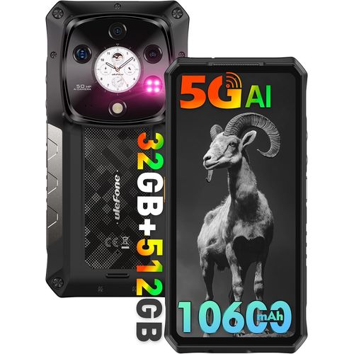 Ulefone Armor 28 Pro Incassable 5G 32 Go + 512 Go / 2 To 10600mAh/120W 50MP + 64MP Vision Nocturne 6.67" 3-Slots/OTG/NFC Noir