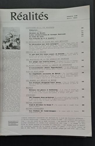 Réalités - N° 110 Mars 1955 - En Couverture  : Les Arts Ménagers Au Grand Siècle, Rétrospective
