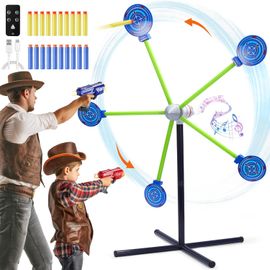 Jeu de Tir pour Enfants avec 2 Pistolets et Cible Rotative Réinitialisation Automatique ¿ 20 Fléchettes Mousse ¿ Dès 4 Ans