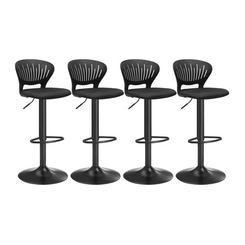 Tabouret Bar, Lot De 4, Chaise Bar, Chaise Haute Cuisine, Siège, Réglable En Hauteur, Avec Dossier Incurvé, Assise Rembourrée, Repose-Pieds, Toile Respirant, Pivotant À 360°, Noir