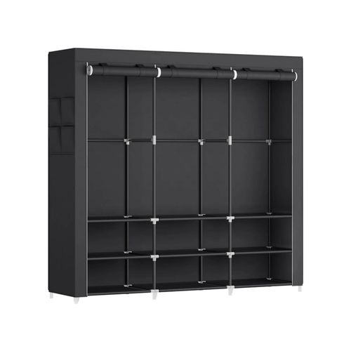 Armoire Chambre en Tissu, Porte-vêtements, Penderie, 45 x 188 x 176 cm cm, 3 Compartiments de Suspension, abvec Étagères, 4 Pochettes, Grande Capacité, Chambre, Salon, Noir