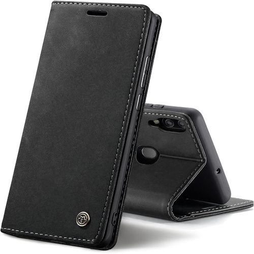 Coque Cuir Pour Samsung Galaxy A40, Protection Housse En Cuir Pu Portefeuille,Fermeture Magnetique,Fentes Pour Cartes,Fonction De Support.-Noir