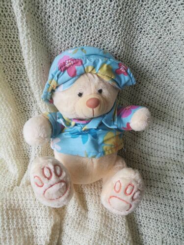 Peluche Doudou Ours Jaune Chemise Bob Hawaienne Fleurs Bleue Trendtoys