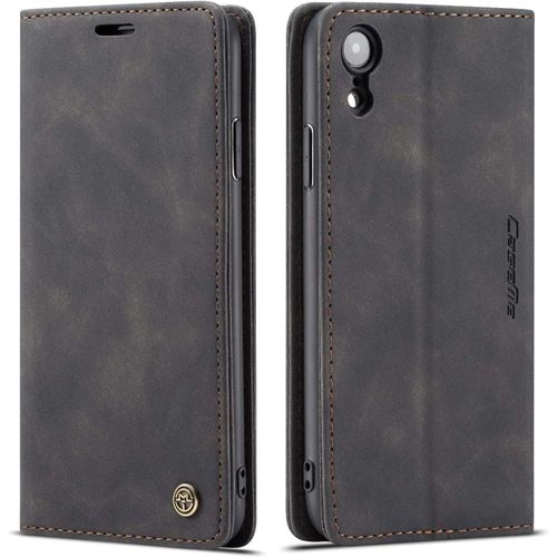 Coque Compatible Avec Iphone Xr,Etui En Cuir Flip Housse Portefeuille Avec Magnetique Case Bumper Coque-Noir