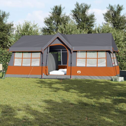 Vidaxl Tente De Camping Avec Fenêtres Grise Et Orange, Pour 12 Personnes, Étanche