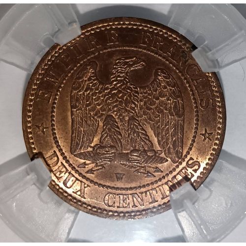 2 Centimes 1854 W ( Lille)  Ms64 Geni Napoléon Iii