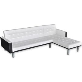 Vidaxl Canapé-Lit En Forme De L Similicuir Blanc Et Noir