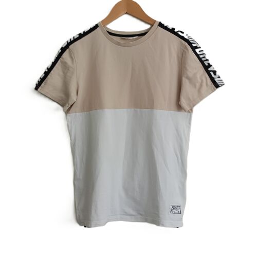 T-Shirt Multicolore Beige Blanc Et Noir. H&M. Coton. Taille 13 - 14 Ans. 158 - 164 Cm