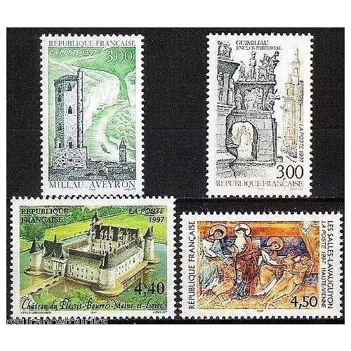France 1997, Série Touristique, Très Beaux Timbres Neufs** Luxe Yvert 3079 Millau, 3080 Guimiliau, 3081 Chateau Du Plessi Bourré, 3082 Les Salles-Lavauguyon.