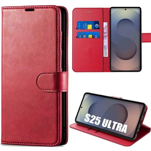 Coque pour Samsung Galaxy S25 Ultra - Protection Rabat Effet Cuir Antichoc 360° - Rouge - E.F.Connection