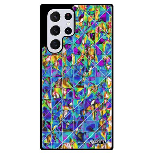 Coque Samsung S22 Ultra Silicone Design Carreau Multicolore De Protection Personnalisé Housse Jaune Jolie Carre Marbre Design Galaxy