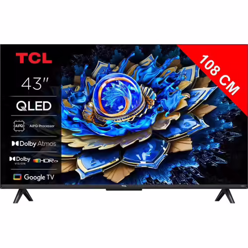 TV QLED TCL 43T69C 43" (109 cm) Direct LED TV, 4K HDR TV, Smart Google TV (Dolby Vision & Atmos, Game Master, Motion Clarity, Compatible Google Assistant & Alexa)