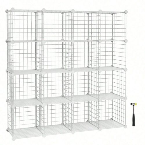 Armoire de rangement, Étagère, Panneaux en treillis, 4 Niveaux, 4 Rangs, Grande capacité, Blanc