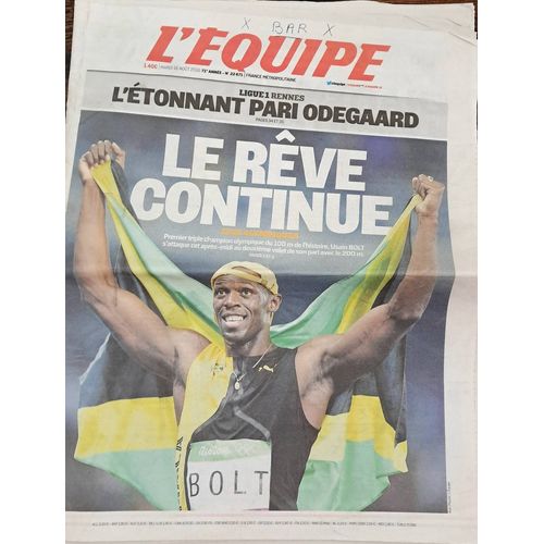 Journal L'Equipe J.O 2016 Usain Bolt - 16 Août 2016