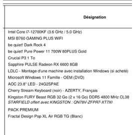 PC Gamer Intel Core i7-12700KF - 3.6 Ghz - Ram 32 Go - DD 1 To