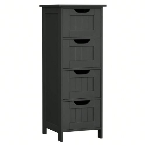 Meuble De Salle De Bain, Armoire Sur Pied, Avec 4 Tiroirs, Style Moderne, Noir D'encre