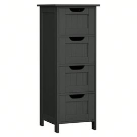 Meuble De Salle De Bain, Armoire Sur Pied, Avec 4 Tiroirs, Style Moderne, Noir D'encre