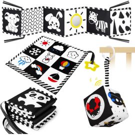 Jouet Livre Tissu Montessori Bébé Eveil 0-12 Mois - Noir Et Blanc Bébé Cadeau Naissance Fille Garcon Jouet Sensoriel