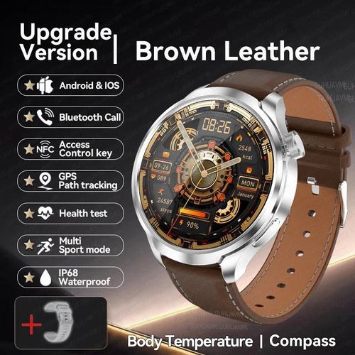 2024 Nouveau Pour Huawei Gps Sport Smartwatch Hommes 1.85 Amoled Écran Boussole Altimètre Fréquence Cardiaque Bp Nfc Bluetooth Appel Montre Intelligente.Brown Leather.1.85-Inch Screen