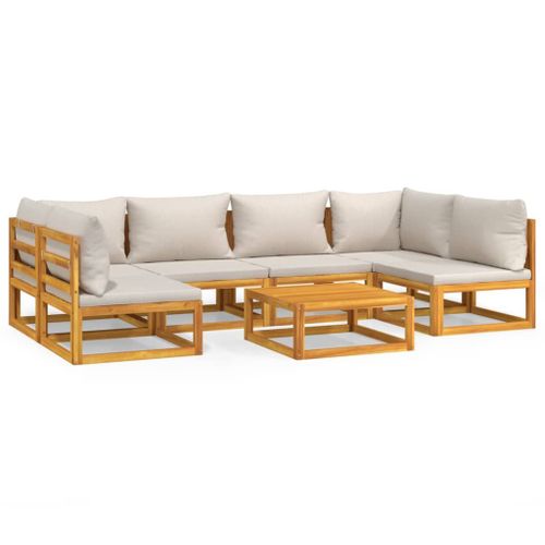 Vidaxl Salon De Jardin 7 Pcs Avec Coussins Gris Clair Bois Massif