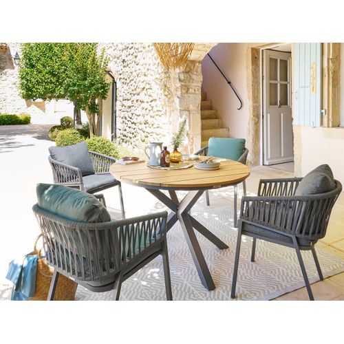 Table De Jardin Ronde Alu/Acacia Oriengo 4 Places Graphite - Hespéride