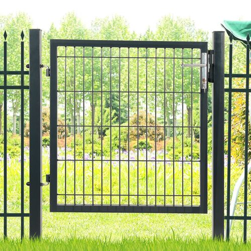 Portillon En Acier Galvanisé, Portail De Clôture, Porte De Jardin, 106 X 150 Cm (L X H), Gris