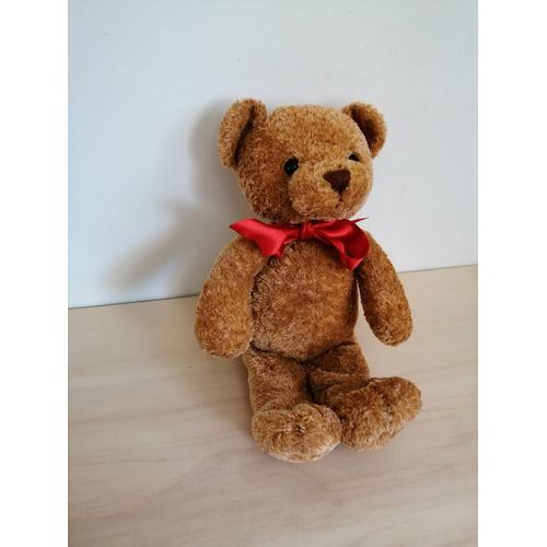 Doudou ours marron noeud rouge lascar