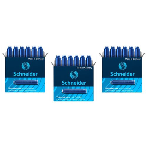 Schneider Lot De 3 Boîtes De 6 Cartouches D'encre Bleu Royal Effaçable