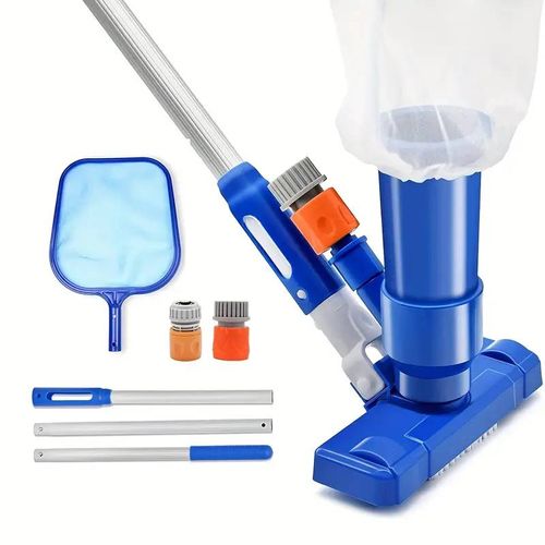 Nettoyeur de Piscine Compact avec Brosse, Perche et Sac – Kit Léger avec Raccord Tuyau et Manomètre Intégré