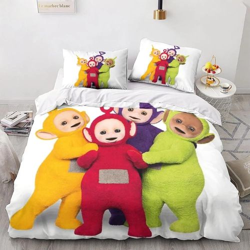 Parure De Lit Avec Housse De Couette Et Taie D'oreiller Motif Dessin Anime 3d Teletubbies
