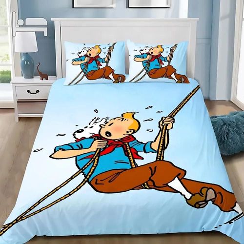 Parure De Lit Imprimee 3d Avec Housse De Couette Et Taie D'oreiller Motif Tintin
