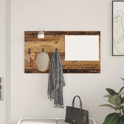 vidaXL Porte-manteau mural avec étagère avec stockage avec miroir Bois ancien 90 x 10 x 50 cm