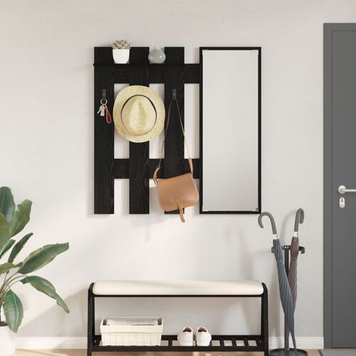 vidaXL Porte-manteau mural avec stockage avec miroir Chêne Noir 100 x 10 x 100 cm