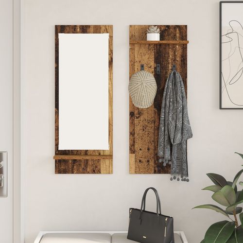 vidaXL Porte-manteau mural avec étagère avec stockage avec miroir Bois ancien 70 x 10 x 90 cm