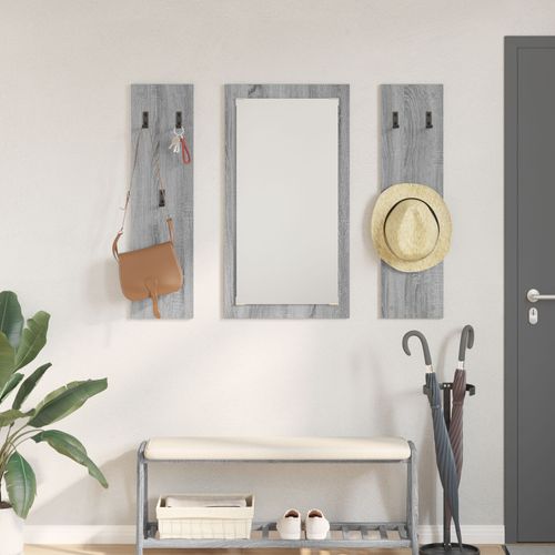 vidaXL Porte-manteau mural avec stockage avec miroir Sonoma gris 96 x 1,5 x 90 cm