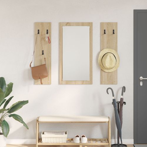 vidaXL Porte-manteau mural avec stockage avec miroir Chêne sonoma 96 x 1,5 x 90 cm