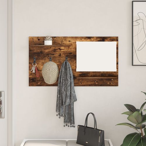 vidaXL Porte-manteau mural avec étagère avec stockage avec miroir Chêne fumé 90 x 10 x 50 cm