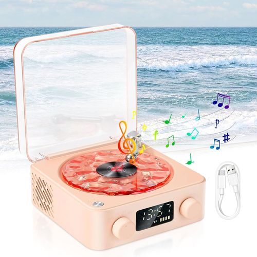 Waves Vinyl Player, Bluetooth Speaker, Wireless Bluetooth Speaker With Rgb, Retro Vinyl Record Player, Stereo Speaker, Sleep Aid For Bedroom, Office, Party, Pink