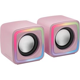 Mscubep, Haut-Parleurs Gaming Compacts 8W, Son Dsp Spatial, Éclairage Rgb Active-Flow, Boîtier De Contrôle, Connexion Usb + Jack 3.5Mm, Rose