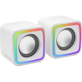 Mscubew, Haut-Parleurs Gaming Compacts 8W, Son Dsp Spatial, Éclairage Rgb Active-Flow, Boîtier De Contrôle, Connexion Usb + Jack 3.5Mm, Blanc