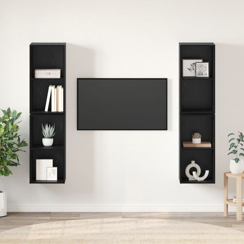 vidaXL Meuble TV mural avec étagère avec stockage 4 pcs Chêne Noir 37 x 37 x 72 cm