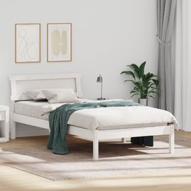 Vidaxl Lit Avec Tête De Lit Et Led - Blanc 100x200 Cm, Bois De Pin Massif